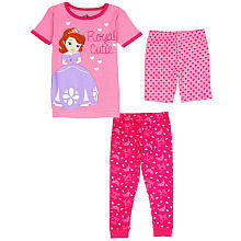 Disney Girls' 3 Piece Pink Sofia the First Pajama Set with Short Sleeve Top, Pants and Shorts