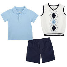 Koala Baby Boys' 3 Piece Playwear Set with Sweater Vest, Short Sleeve Polo and Shorts