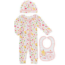 Koala Baby Girls' 3 Piece White/Pink Bumblebee and Flower Layette Set with Coveralls, Hat and Bib