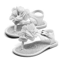 Koala Kids Girls White Jelly Thong Sandal with Flower Applique