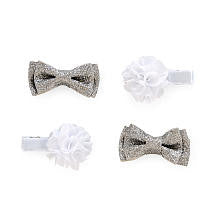 Carter's Girls 4 Pack Grey Glitter Bow and White Chiffon Flower Hair Clips