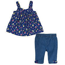 Koala Baby Girls' 2 Piece Navy Tulip Print Tank Top and Embellished Jeans Playwear Set