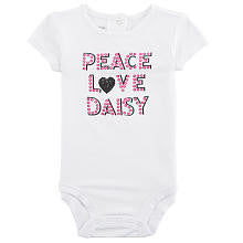 amy coe Girls' White Peace Love Daisy Short Sleeve Bodysuit