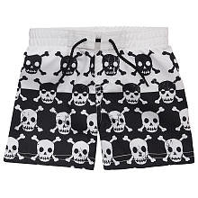 amy coe Boys' White/Black Skull and Crossbones Swim Trunks