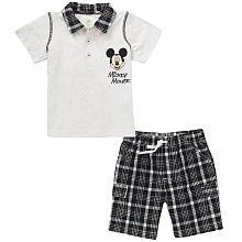 Disney Boys' 2 Piece Black/Gray Mickey Mouse Playwear Set with Short Sleeve Polo Shirt and Plaid Cargo Shorts