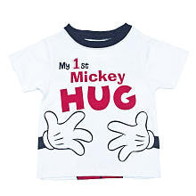 Disney Baby Boys White "My 1st Mickey Hug" with Mickey Mouse Turn Around Detail Short Sleeve T Shirt