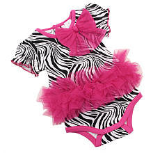 Babyrageous Girls Black/White Zebra Print Short Sleeve Pink Tutu Bodysuit with Bow Detail