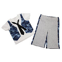 Babyrageous Boys 2 Piece White Faux Blue Camo Vest, Tie and Sunglasses Short Sleeve Top and Pant Set