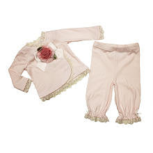 Koala Baby Boutique Girls 2 Piece Light Pink Asymetrical Ruffle Trim Long Sleeve Top and Gathered Bottom Pant Set