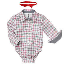 Koala Baby Boys' White/Red Plaid Long Sleeve Button Down Bodysuit with Bow Tie