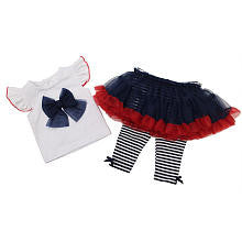 Koala Baby Boutique Girls 2 Piece White Tutu Navy Skirted Top and Striped Leggings Set