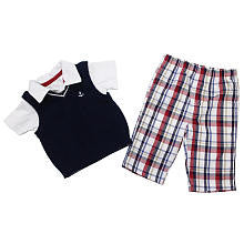 Koala Baby Boutique Boys 3 Piece White Button Down Shirt, Navy Sweater Vest and Plaid Pant Set