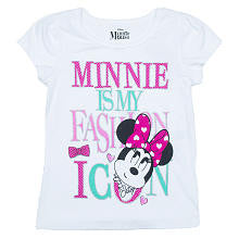 Disney Girls White "Minnie is My Fashion Icon" Minnie Mouse Short Sleeve T Shirt- Toddler