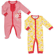 Koala Baby Girls' 2 Piece Yellow/Pink Layette Set with Daisy Print Coveralls and Striped Footie