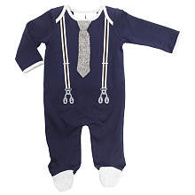 Koala Baby Boutique Boys Navy Faux Tie and Suspenders Footie