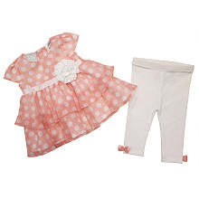 Koala Baby Boutique Girls 2 Piece Light Pink Polka Dot Short Sleeve Ruffle Top and White Leggings Set