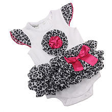 Babyrageous Girls White Leopard Accent Tutu Bodysuit