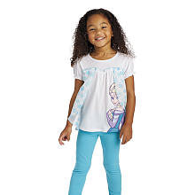 Disney Girls' 2 Piece White/Blue Frozen Playwear Set with Snowflake Overlay Short Sleeve Shirt and Leggings - Toddler