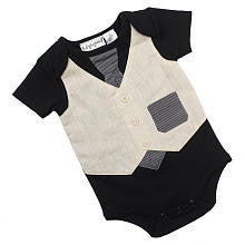 Babyrageous Boys Black Faux Vest and Tie Short Sleeve Bodysuit