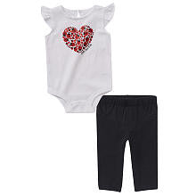 Koala Baby Girls' 2 Piece White/Black Ladybug Flutter Sleeve Bodysuit and Knit Pants Playwear Set