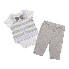 Koala Baby Boutique Boys 3 Piece Light Grey/Blue Short Sleeve Bodysuit, Striped Button Down Sweater Vest and Pant Set