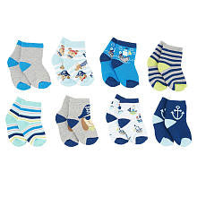 Koala Baby Boys' 8 Pack Blue/Gray Pirate Puppy Socks - Preemie