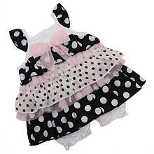 Babyrageous Girls Pink/Black and White Polka Dot Tiered Ruffle Sunsuit