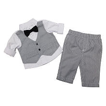 Koala Baby Boutique Boys 2 Piece White/Light Grey Faux Vest and Tie Long Sleeve Button Down Shirt and Pants Set