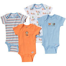 Gerber Boys Blue/Orange Assorted Lap Shoulder 4 Pack Onesies