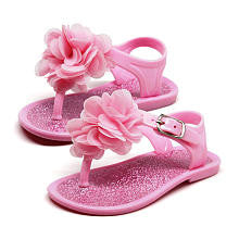 Koala Kids Girls Light Pink Jelly Thong Sandal with Flower Applique