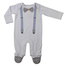 Koala Baby Boutique Boys Light Blue Faux Suspender, Bow Tie and Shoes Footie