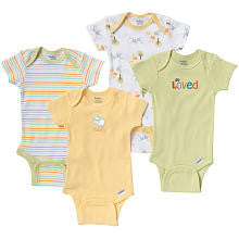 Gerber Neutral Light Green/Yellow Assorted Lap Shoulder 4 Pack Onesies