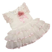 Koala Baby Boutique Girls Ivory Short Flutter Sleeve Pink Trim Tutu Bodysuit Dress with Flower and Bow Detail