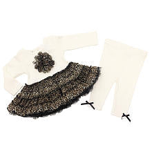 Babyrageous Girls 2 Piece Ivory Long Sleeve Top with Leopard Rosette Detail and Leopard Print Tutu Leggings Set