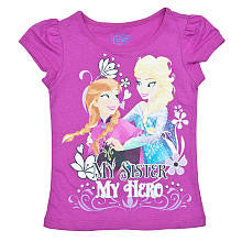 Disney Frozen Girls Pink "My Sister My Hero" Anna and Elsa Short Sleeve T Shirt- Toddler