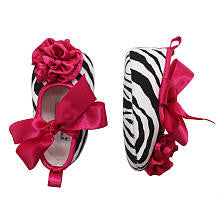 Babyrageous Girls Black/White Zebra Print Mary Jane Soft Sole Shoes with Pink Accent and Flower Applique