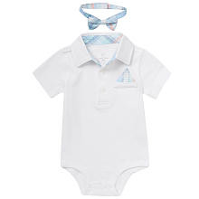 Koala Baby Boys' White Short Sleeve Polo Bodysuit with Bow Tie and Faux Pocket Square