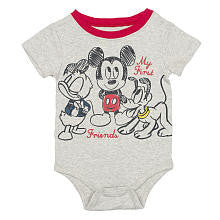 Disney Baby Boys Heather Grey "My First Friends" Mickey Mouse, Donald Duck, and Pluto Short Sleeve Bodysuit