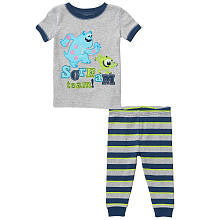 Disney Boys' 2 Piece Gray/Blue Monsters Inc Pajama Set with Short Sleeve Top and Striped Pants