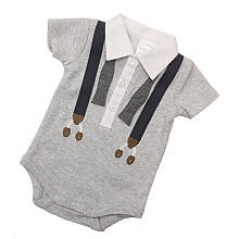 Koala Baby Boutique Boys Light Grey Bow Tie and Suspenders Short Sleeve Polo Bodysuit