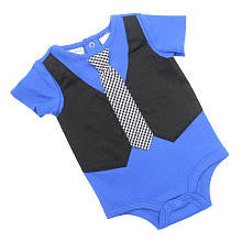 Babyrageous Boys Blue Faux Vest and Gingham Print Tie Short Sleeve Bodysuit