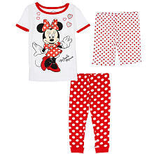 Disney Girls' 3 Piece Red/White Minnie Mouse Pajama Set with Short Sleeve Top, Pants and Shorts