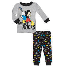 Disney Boys' 2 Piece Gray/Black Mickey Rocks Pajama Set with Long Sleeve Shirt and Pants