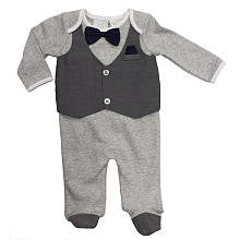 Koala Baby Boutique Boys Light Grey Faux Vest and Bow Tie Footie