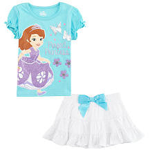 Disney Girls' Blue/White 2 Piece Sofia the First Playwear Set with Graphic Short Sleeve Shirt and Tiered Skort - Toddler