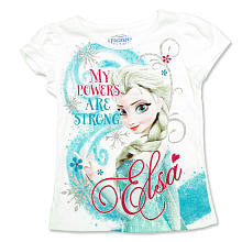 Disney Frozen Girls White "My Powers are Strong" Elsa Short Sleeve T Shirt- Toddler