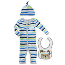 Koala Baby Boys' 3 Piece Blue/Gray Layette Set with Coveralls, Hat and Bib