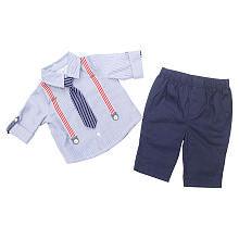 Koala Baby Boutique Boys 3 Piece Blue Pinstripe Faux Suspender Button Down Shirt, Red/Navy Tie and Navy Pants Set