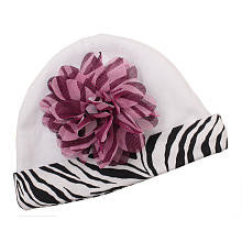 Babyrageous Girls White with Pink Detail Zebra Print Rosette Cap