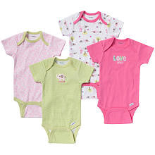 Gerber Girls Pink/Purple/Green Assorted Lap Shoulder 4 Pack Onesies